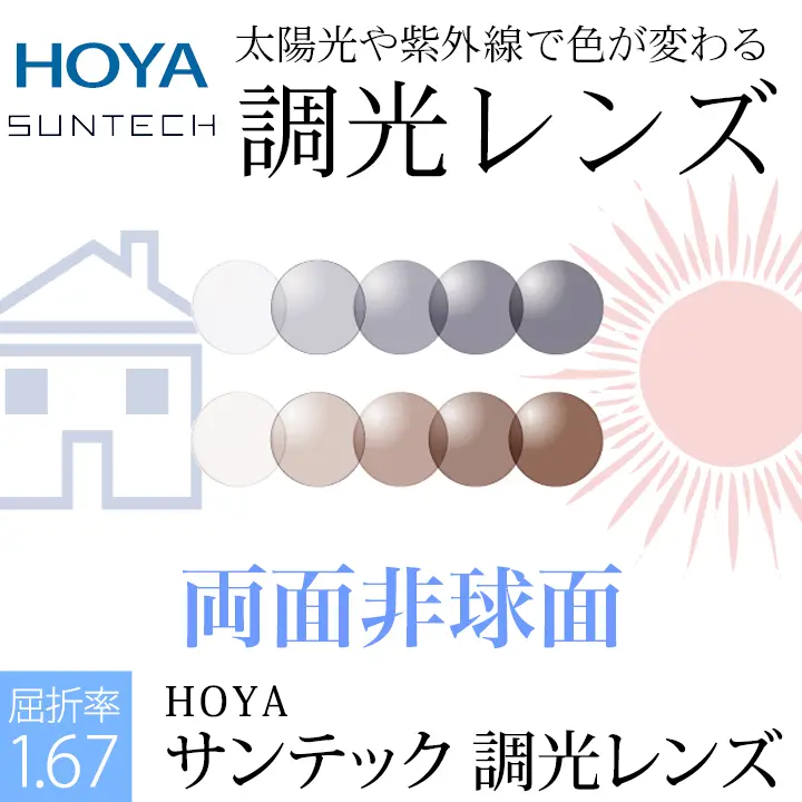 SUNTECH 調光 1.67両面非球面レンズ(2枚一組） 